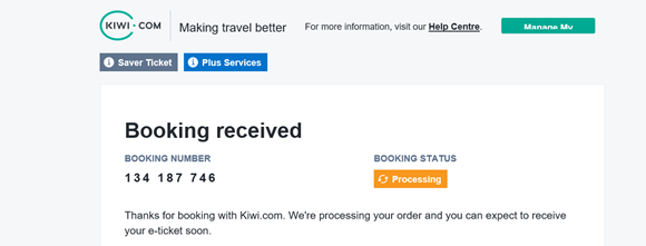 E-Ticket von Kiwi.com